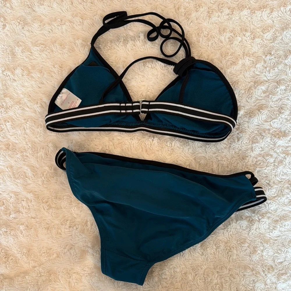 Teal Strappy Bikini Set with Contrast Trim